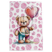 Teddy Bear Bloemen Patchwork Meisje Baby shower Medium Cadeauzakje (Achterkant)