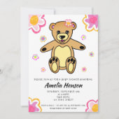 Teddy Bear Bloemenmeisje Floral Baby shower Kaart (Voorkant)