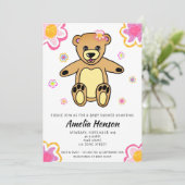 Teddy Bear Bloemenmeisje Floral Baby shower Kaart (Staand voorkant)