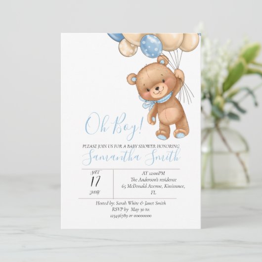 Teddy Bear Bloon Uitnodiging (Staand voorkant)