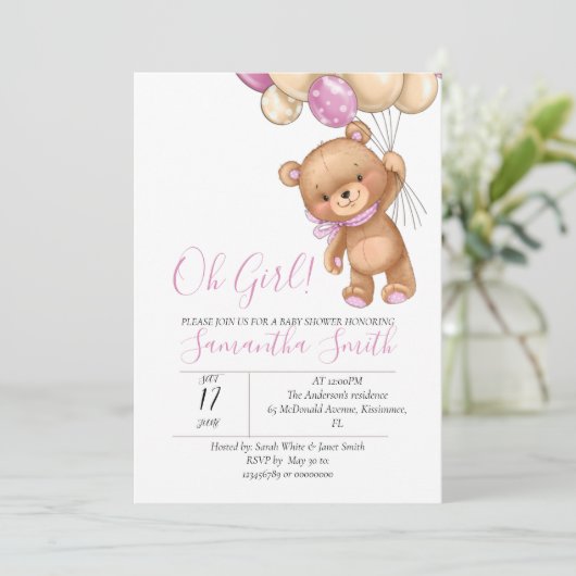 Teddy Bear Bloon Uitnodiging (Staand voorkant)