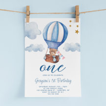 Teddy Bear Blue 1e verjaardagsuitnodiging
