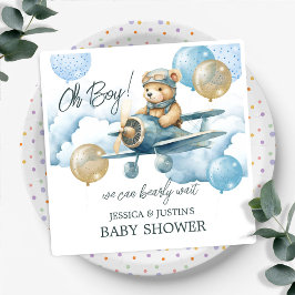 Teddy Bear Blue Air Plane Baby shower Servet