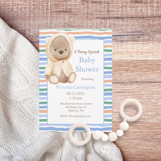 Teddy Bear Blue Baby Baby shower Kaart