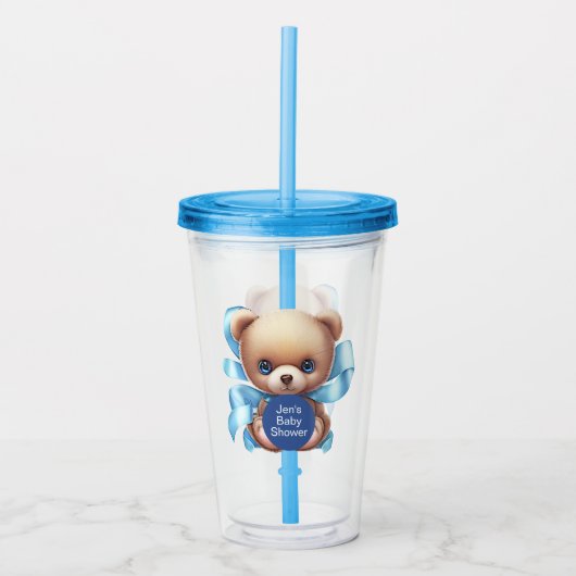 Teddy Bear Blue Baby shower Acryl Drinkbeker (Voorkant)