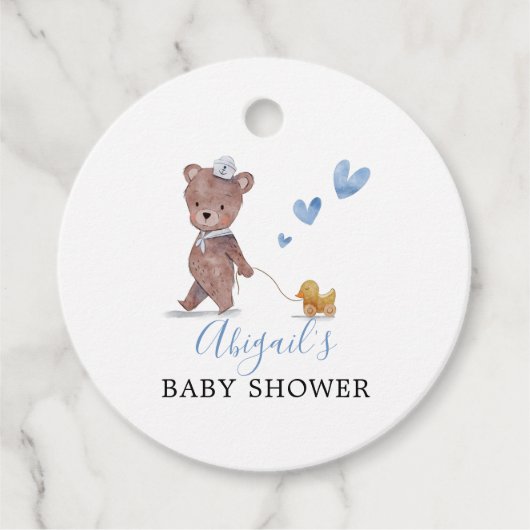 Teddy Bear Blue Baby shower Bedankjes Labels (Voorkant)