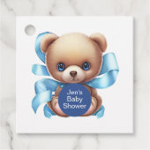 Teddy Bear Blue Baby shower Bedankjes Labels (Voorkant)