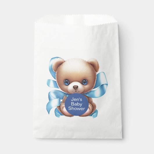Teddy Bear Blue Baby shower Bedankzakje (Voorkant)