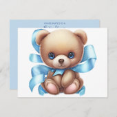 Teddy Bear Blue Baby shower behuizing Kaart QR-cod (Voorkant / Achterkant)