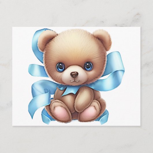Teddy Bear Blue Baby shower behuizing Kaart QR-cod (Voorkant)