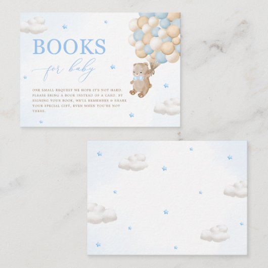 Teddy Bear Blue Baby shower Boek Aanvraag Informatiekaartje (Voorkant / Achterkant)