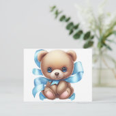Teddy Bear Blue Baby shower Book Request Enclosure Informatiekaartje (Staand voorkant)