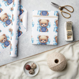 Teddy Bear Blue Baby shower Cadeaupapier