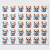 Teddy Bear Blue Baby shower Cadeaupapier (Vlak)