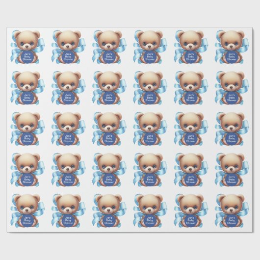 Teddy Bear Blue Baby shower Cadeaupapier (Vlak)