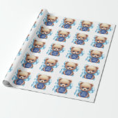 Teddy Bear Blue Baby shower Cadeaupapier (Uitgerold)