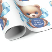 Teddy Bear Blue Baby shower Cadeaupapier (Rol Hoek)