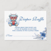 Teddy Bear Blue Baby Shower Diaper Raffle Informatiekaartje (Voorkant)