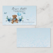 Teddy Bear Blue Baby shower Diaper Raffle Informatiekaartje (Voorkant / Achterkant)