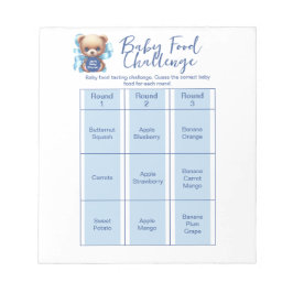 Teddy Bear Blue Baby shower Food Challenge spel Notitieblok