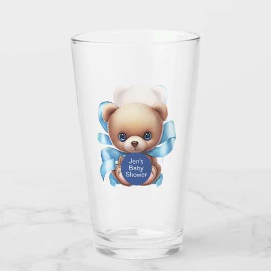 Teddy Bear Blue Baby shower Glas (Achterkant)