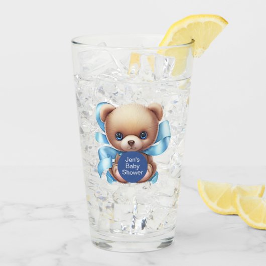 Teddy Bear Blue Baby shower Glas (Achterkant ijs)