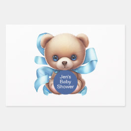Teddy Bear Blue Baby shower Inpakpapier Vel