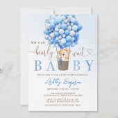 Teddy Bear Blue Baby shower Invitation Kaart (Voorkant)