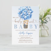 Teddy Bear Blue Baby shower Invitation Kaart (Staand voorkant)