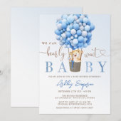 Teddy Bear Blue Baby shower Invitation Kaart (Voorkant / Achterkant)
