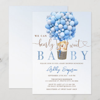 Teddy Bear Blue Baby shower Invitation Kaart