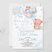 Teddy Bear Blue Baby shower Invitation Kaart (Voorkant)