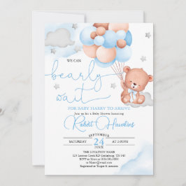 Teddy Bear Blue Baby shower Invitation Kaart