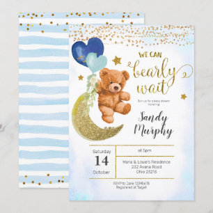 Teddy Bear Blue Baby shower Invitation Kaart