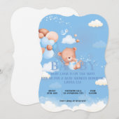 TEDDY BEAR BLUE Baby shower Invitation Save The Date (Voorkant / Achterkant)