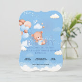 TEDDY BEAR BLUE Baby shower Invitation Save The Date (Staand voorkant)