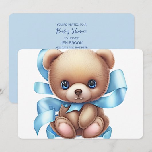 Teddy Bear Blue Baby shower Kaart (Voorkant / Achterkant)