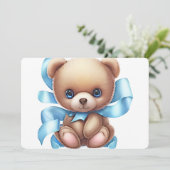 Teddy Bear Blue Baby shower Kaart (Staand voorkant)