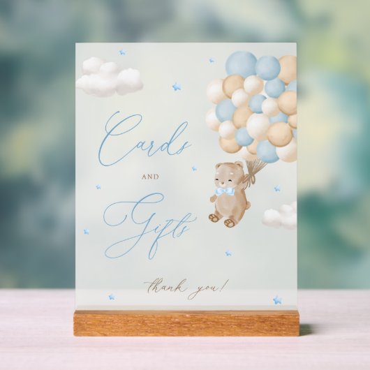 Teddy Bear Blue Baby shower Kaarten & geschenken Acryl Bord (Neutraal)