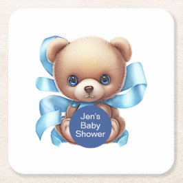 Teddy Bear Blue Baby shower Kartonnen Onderzetters