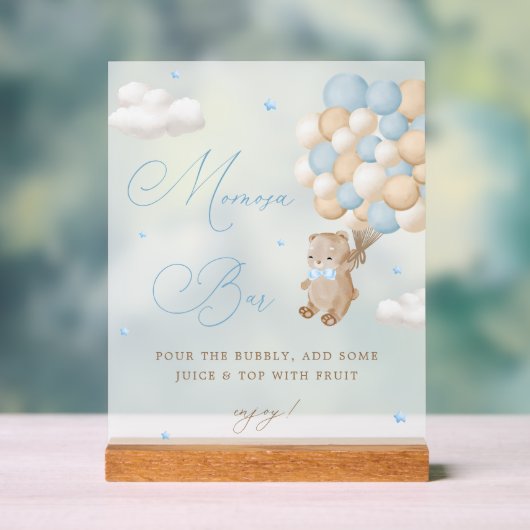 Teddy Bear Blue Baby shower Mimosa Bar Acryl Bord (Neutraal)