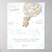 Teddy Bear Blue Baby shower Mimosa Bar Poster (Voorkant)