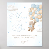 Teddy Bear Blue Baby shower Mimosa Bar Poster (Voorkant)