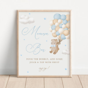 Teddy Bear Blue Baby shower Mimosa Bar Poster