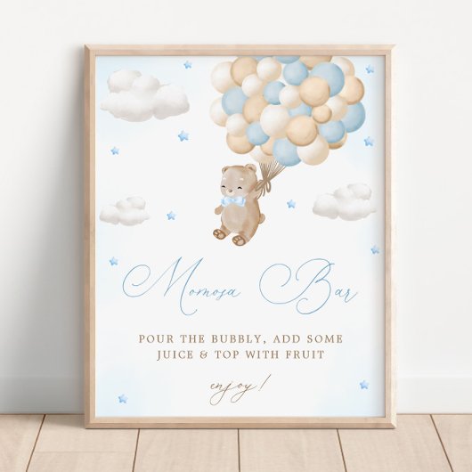 Teddy Bear Blue Baby shower Mimosa Bar Poster