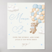 Teddy Bear Blue Baby shower Mimosa Bar Poster (Voorkant)