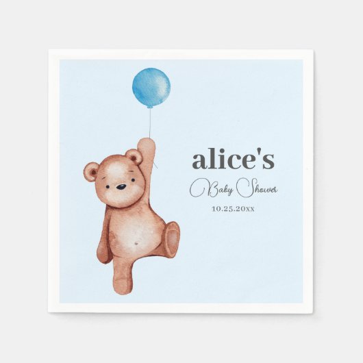 Teddy Bear Blue Baby shower Napkins Servet (Voorkant)
