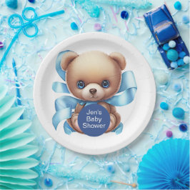 Teddy Bear Blue Baby shower Papieren Bordje