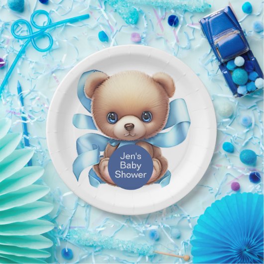 Teddy Bear Blue Baby shower Papieren Bordje (Feest)