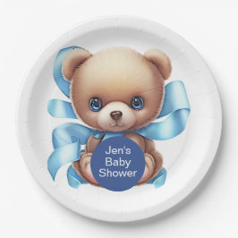 Teddy Bear Blue Baby shower Papieren Bordje